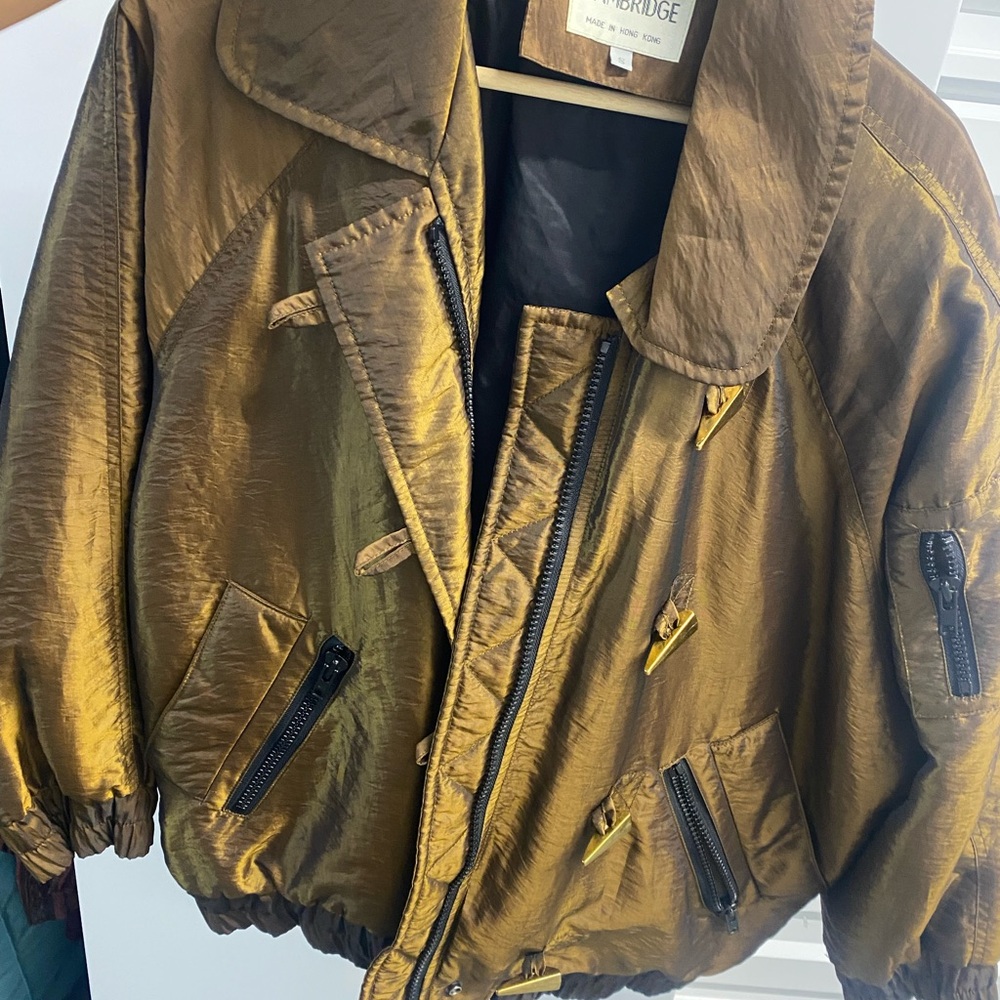Gold Cambridge Bomber Jacket with Zipper Details